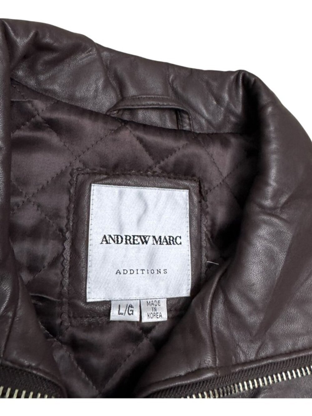 ANDREW MARC LEATHER Luxury Designer Brown Business Casual Coat Womens Large - Picture 2 of 7
